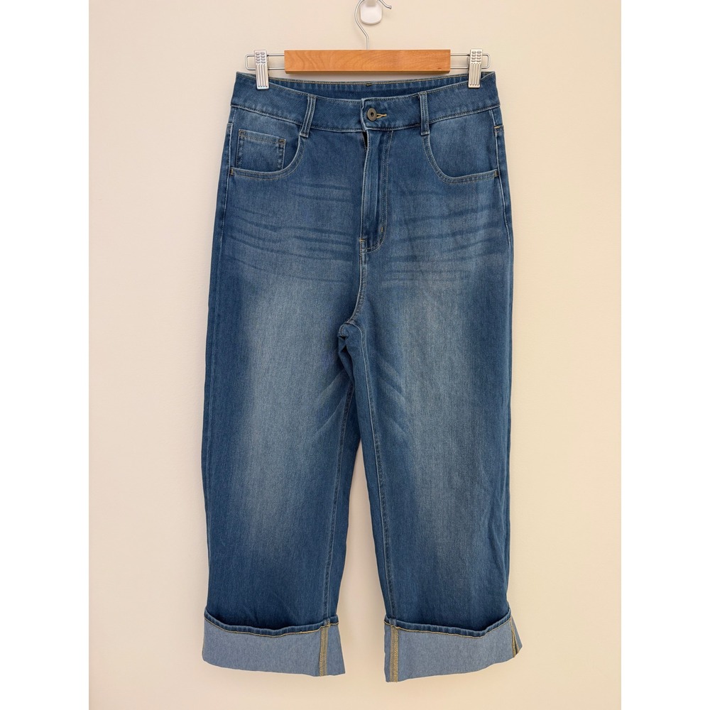 Halara High Waisted Wide Leg Jeans Medium Wash Blue M Petite